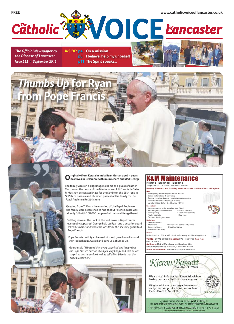 Sept 2013 edition of the Catholic Voice of Lancaster