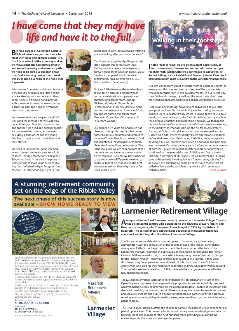 Sept 2013 edition of the Catholic Voice of Lancaster