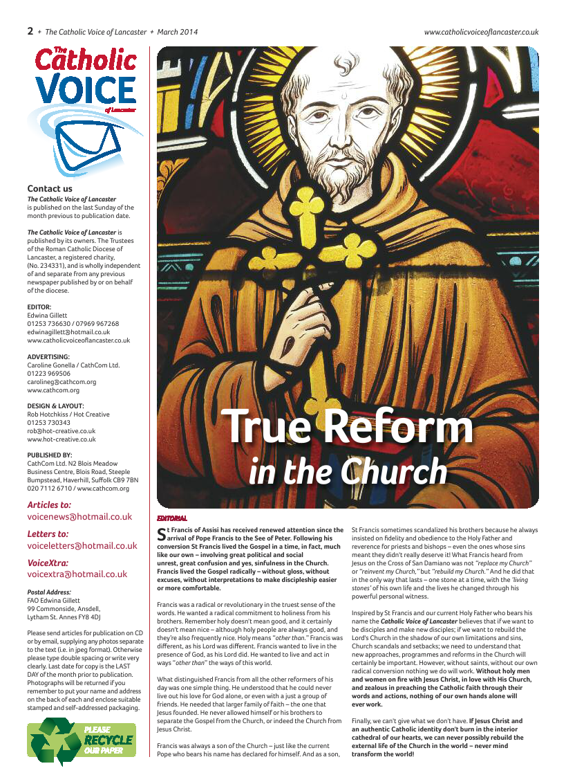 Mar 2014 edition of the Catholic Voice of Lancaster