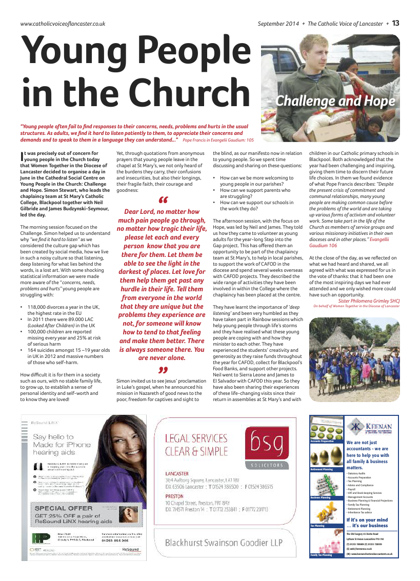 Sept 2014 edition of the Catholic Voice of Lancaster