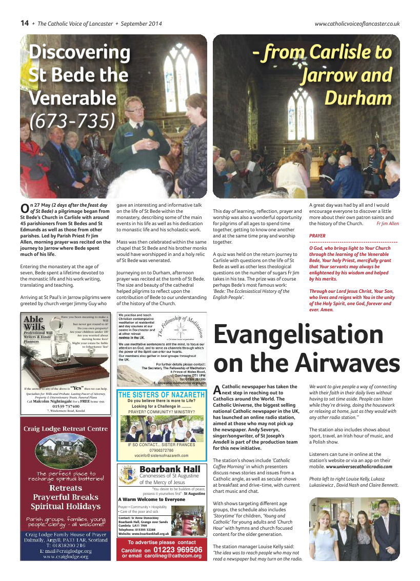 Sept 2014 edition of the Catholic Voice of Lancaster