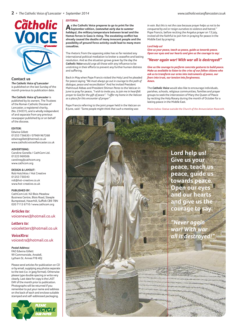 Sept 2014 edition of the Catholic Voice of Lancaster