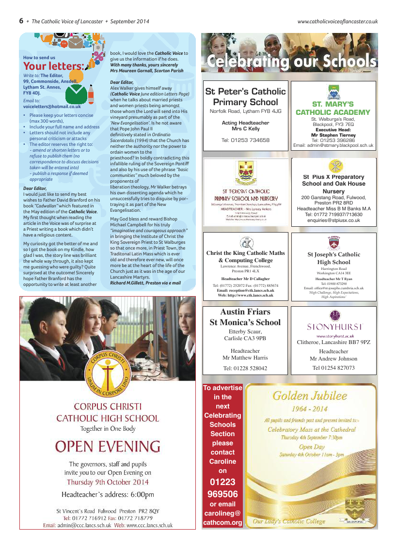 Sept 2014 edition of the Catholic Voice of Lancaster