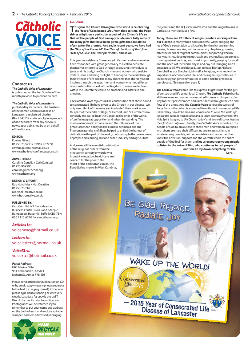 Feb 2015 edition of the Catholic Voice of Lancaster