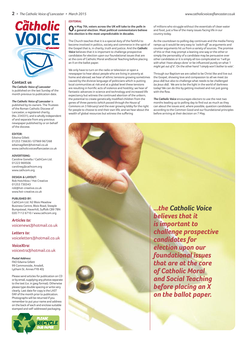 Mar 2015 edition of the Catholic Voice of Lancaster