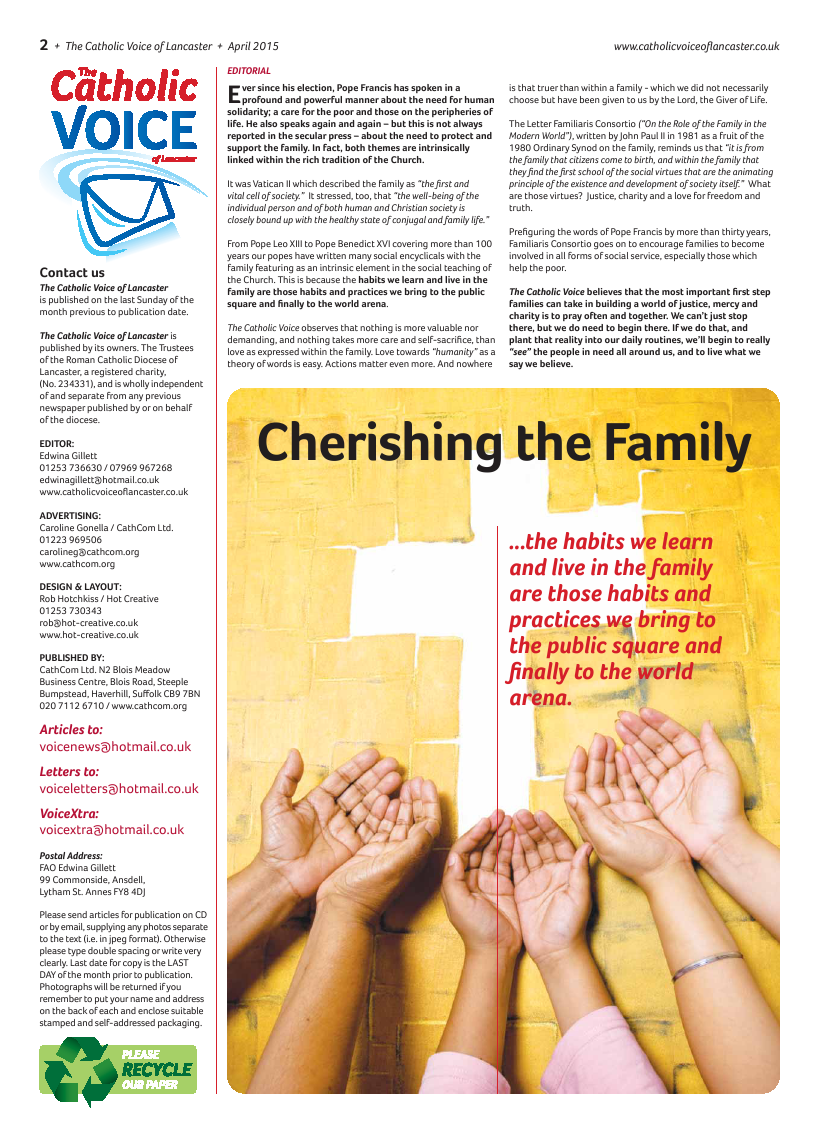 Apr 2015 edition of the Catholic Voice of Lancaster