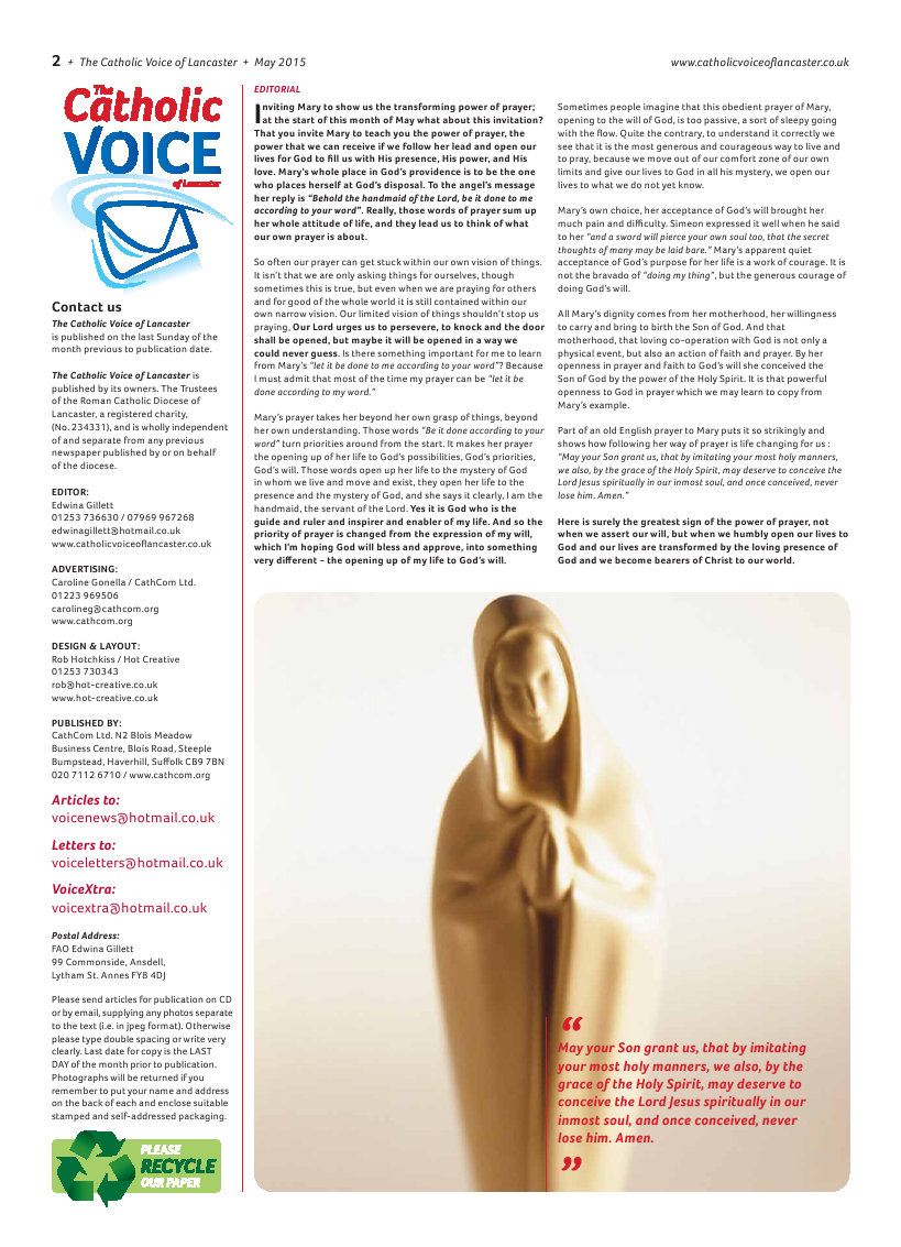 May 2015 edition of the Catholic Voice of Lancaster