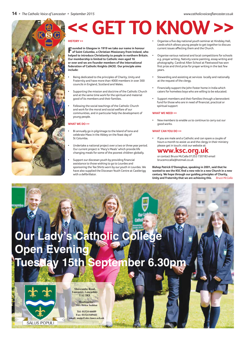 Sept 2015 edition of the Catholic Voice of Lancaster