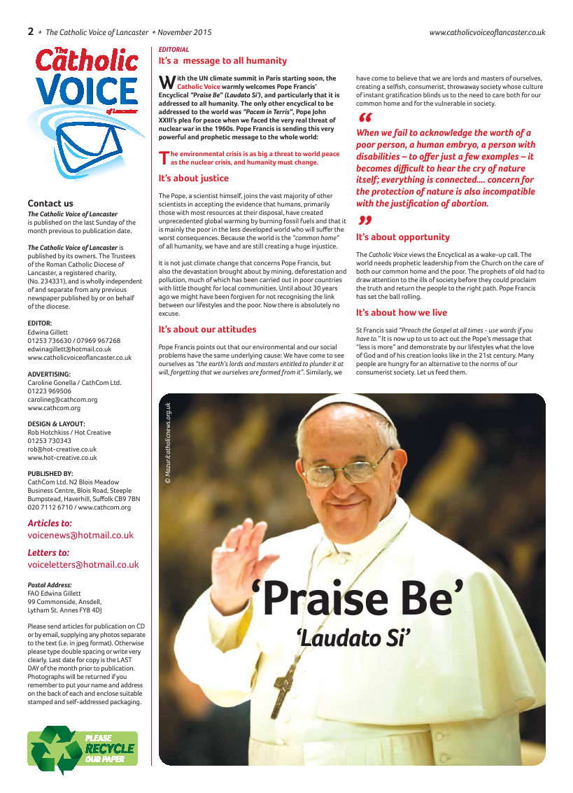 Nov 2015 edition of the Catholic Voice of Lancaster