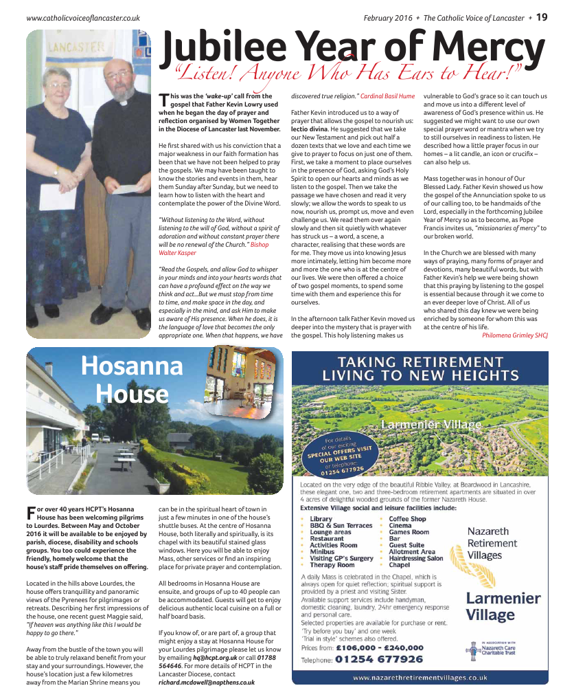 Feb 2016 edition of the Catholic Voice of Lancaster - Page 
