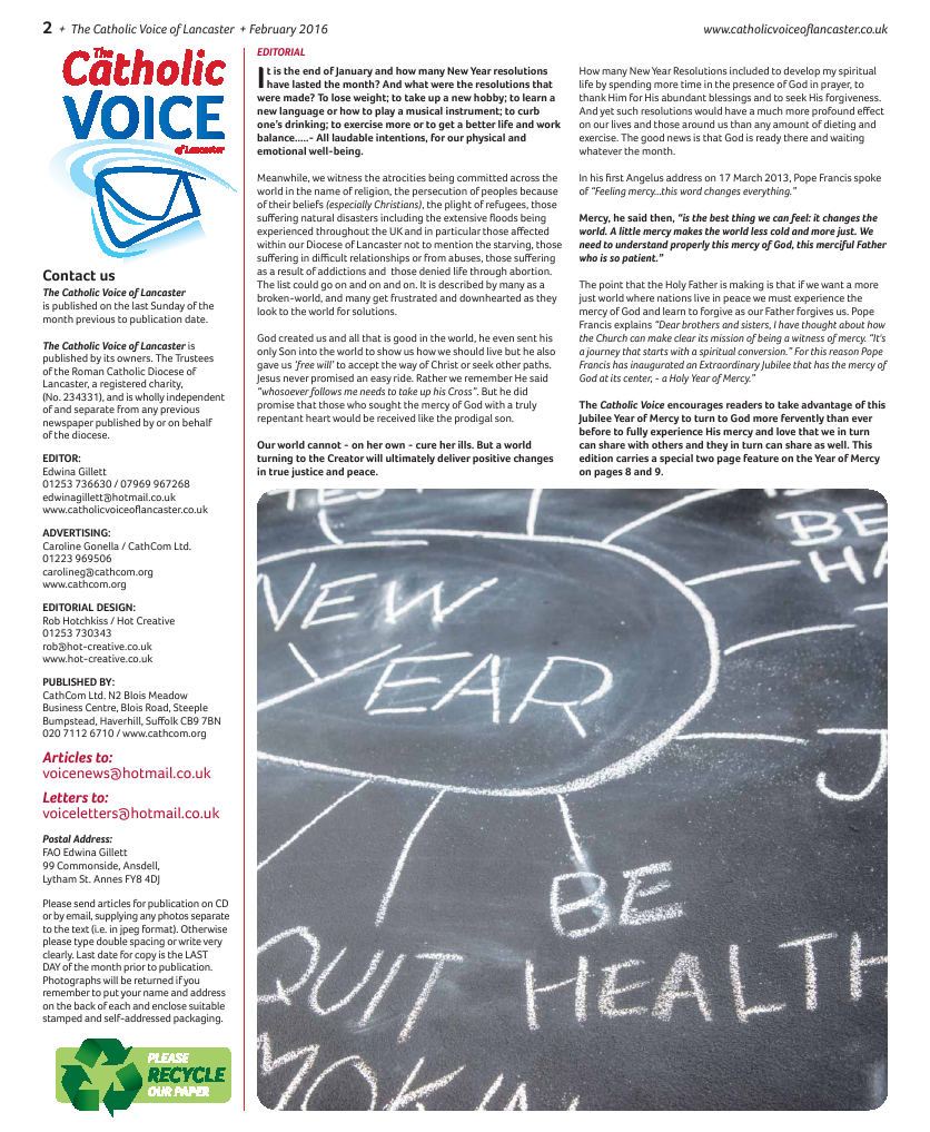 Feb 2016 edition of the Catholic Voice of Lancaster - Page 