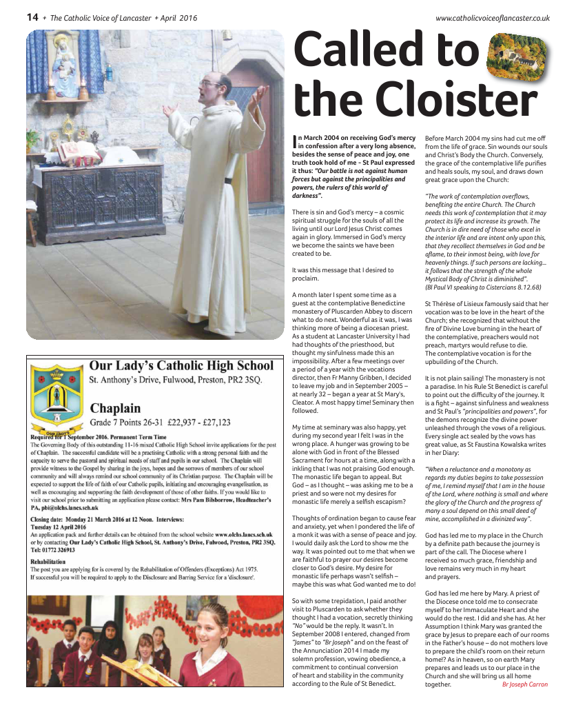 Apr 2016 edition of the Catholic Voice of Lancaster - Page 