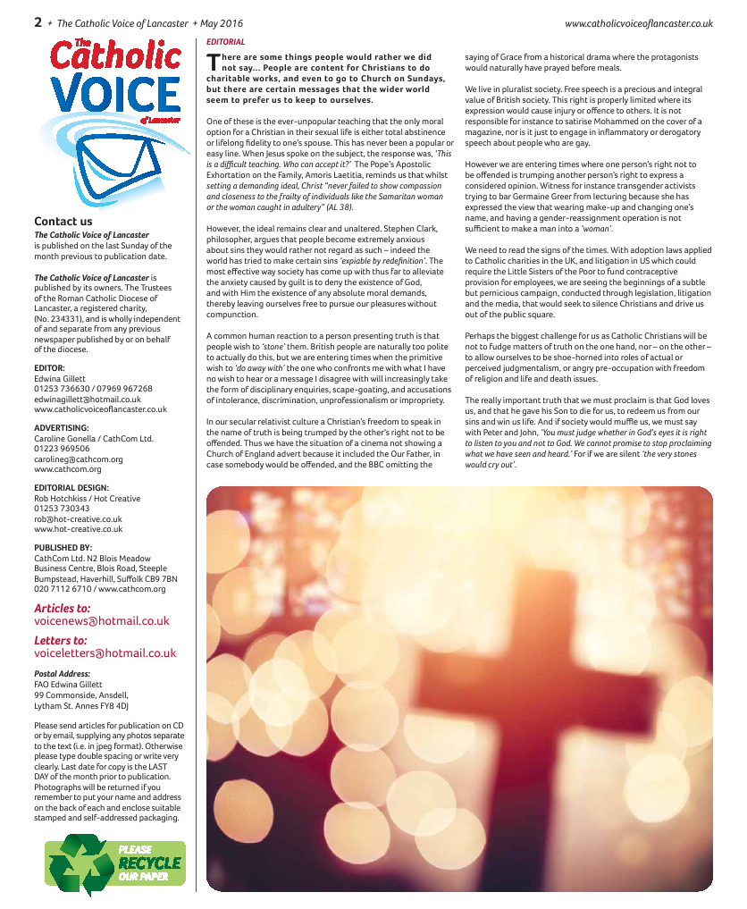 May 2016 edition of the Catholic Voice of Lancaster - Page 