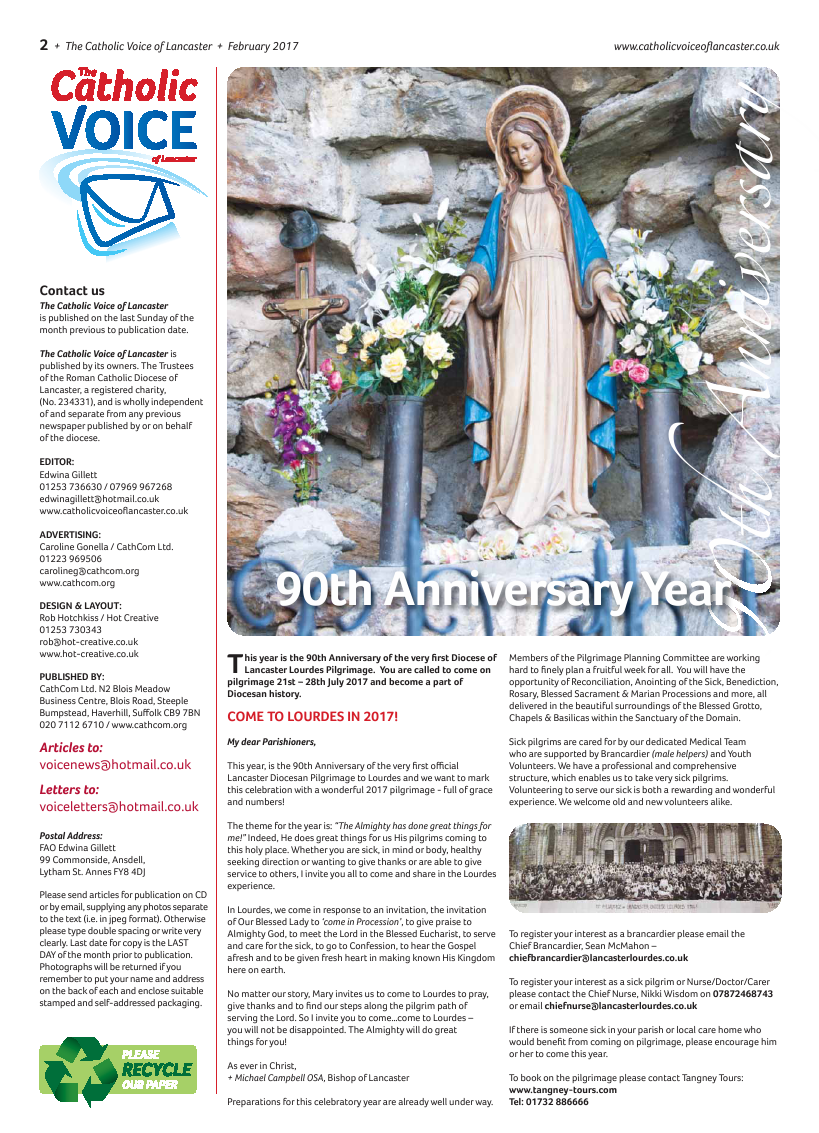 Feb 2017 edition of the Catholic Voice of Lancaster - Page 