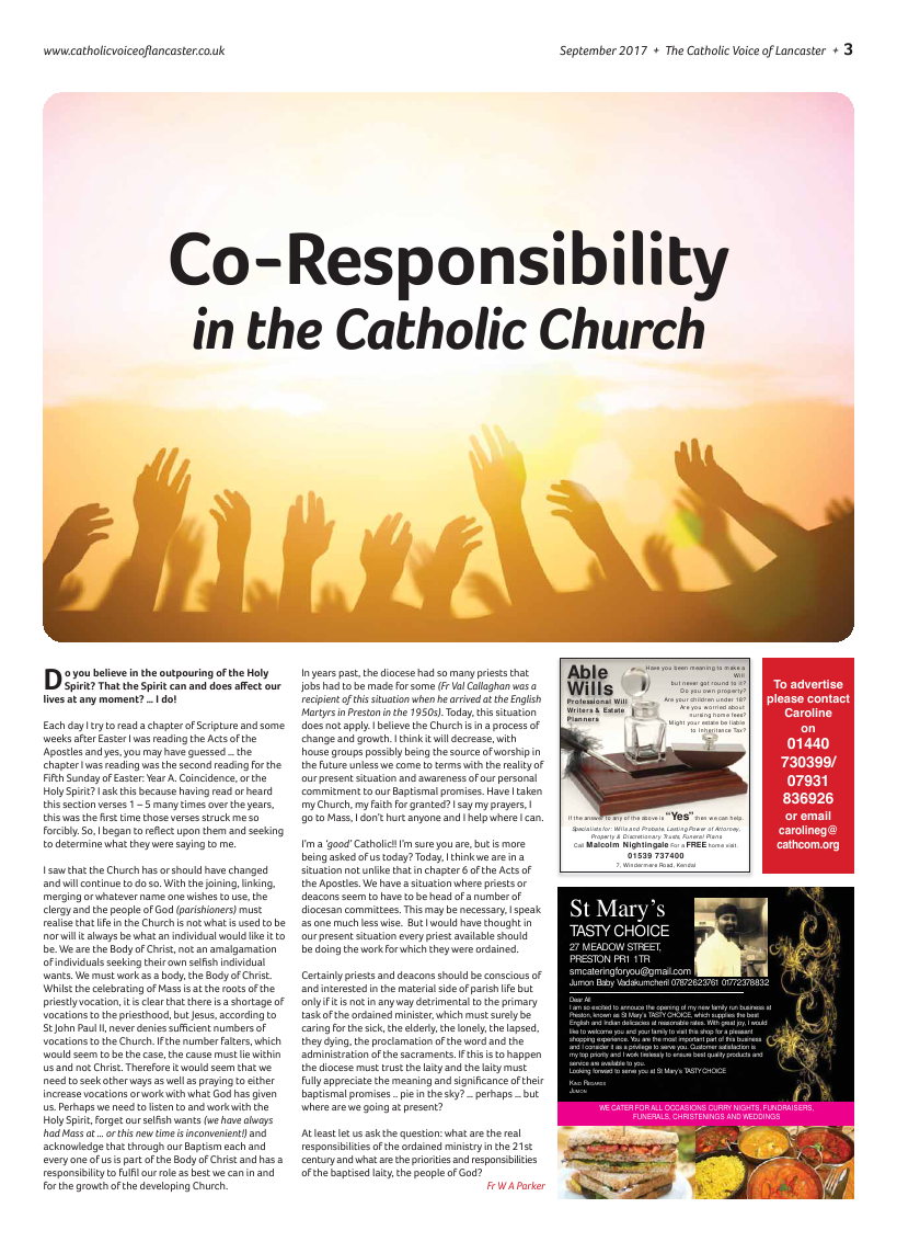 Sept 2017 edition of the Catholic Voice of Lancaster - Page 