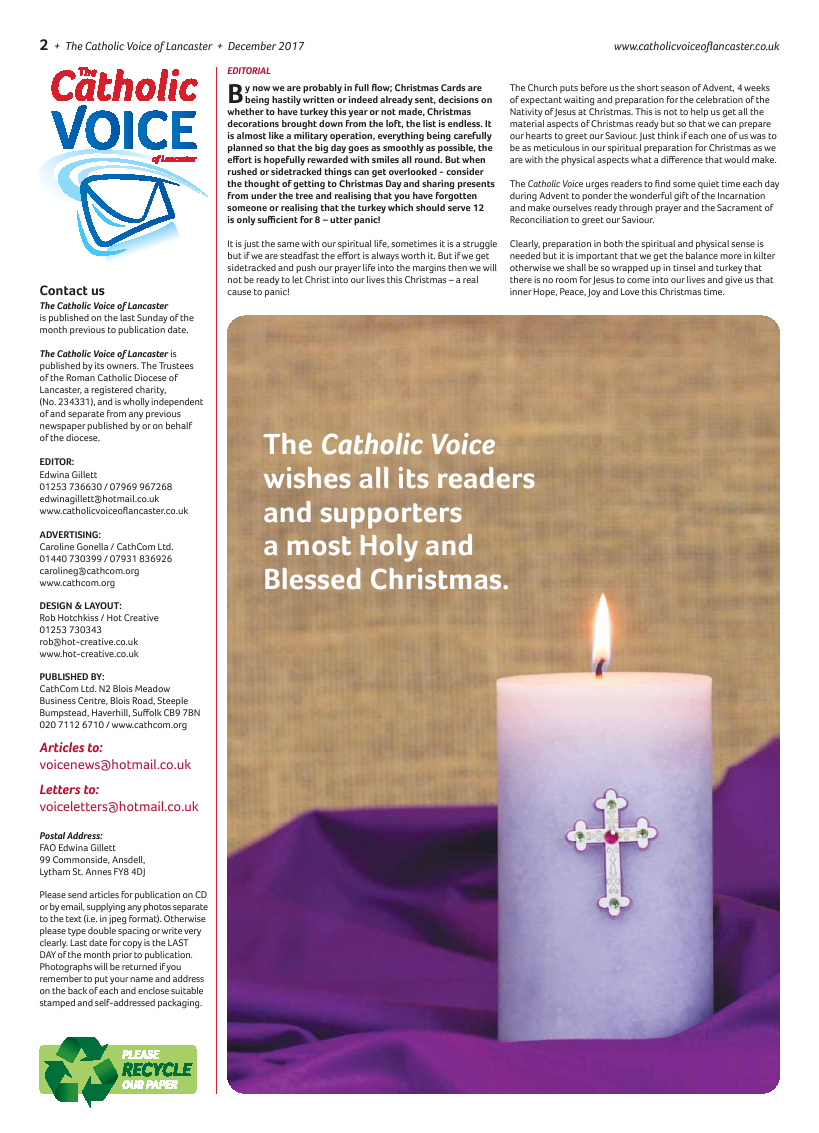 Dec 2017 edition of the Catholic Voice of Lancaster - Page 