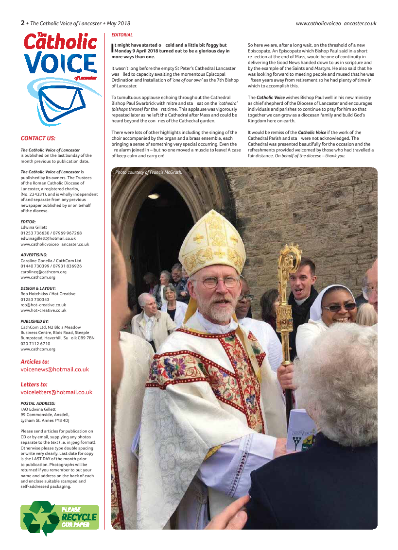 May 2018 edition of the Catholic Voice of Lancaster - Page 