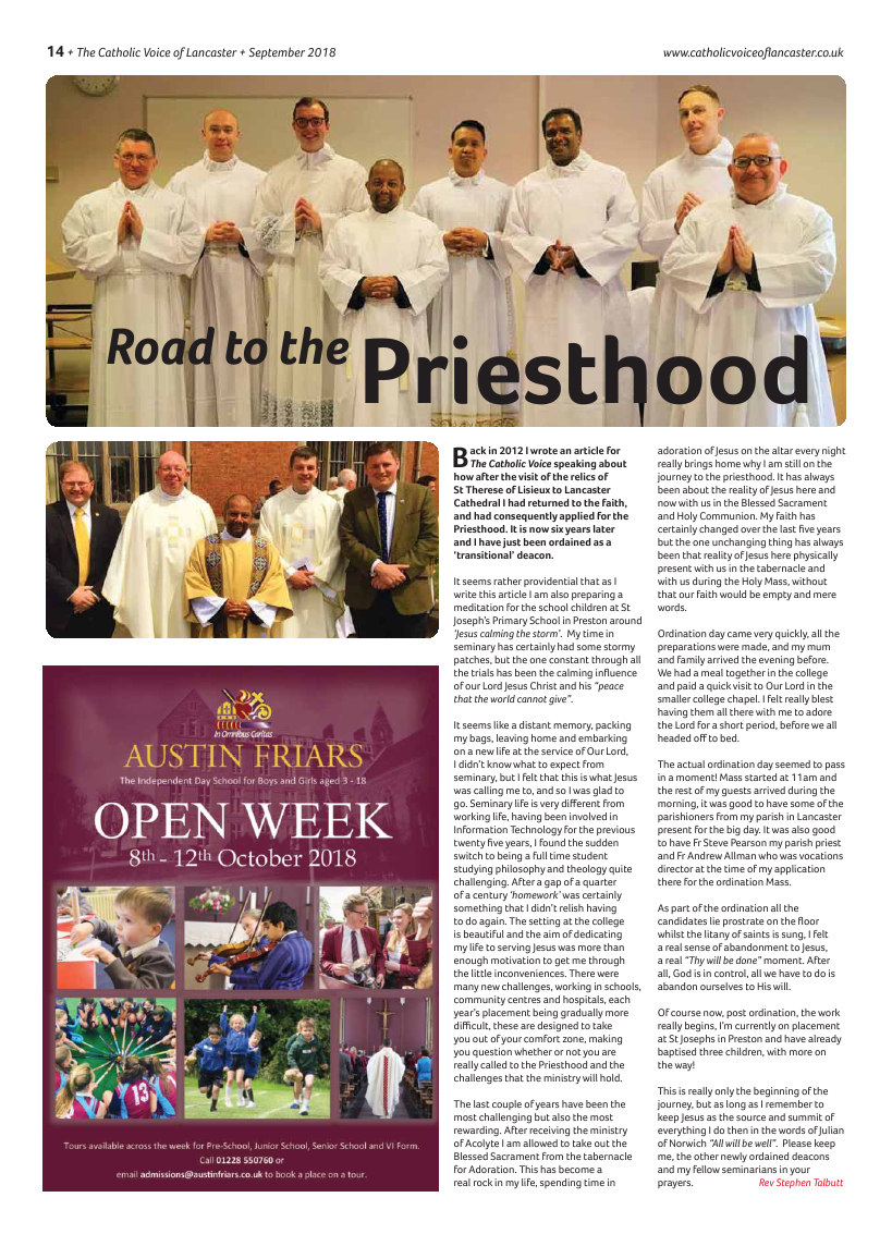 Sept 2018 edition of the Catholic Voice of Lancaster - Page 