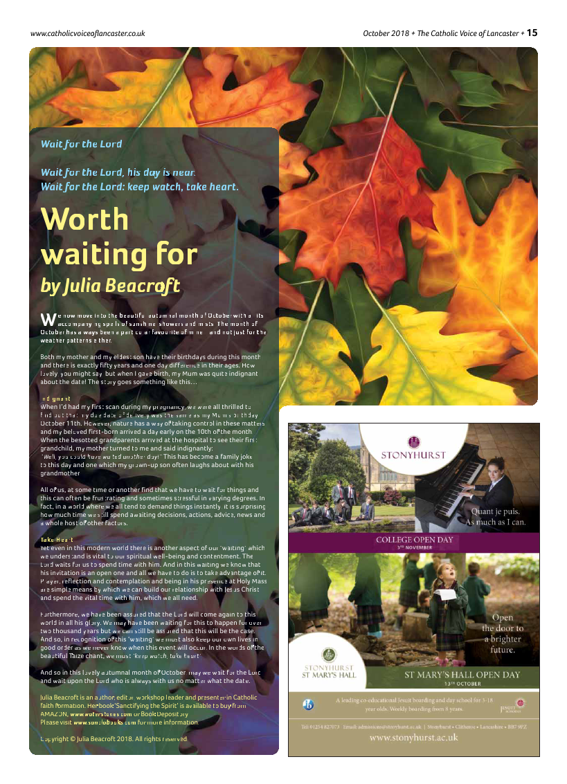Oct 2018 edition of the Catholic Voice of Lancaster - Page 