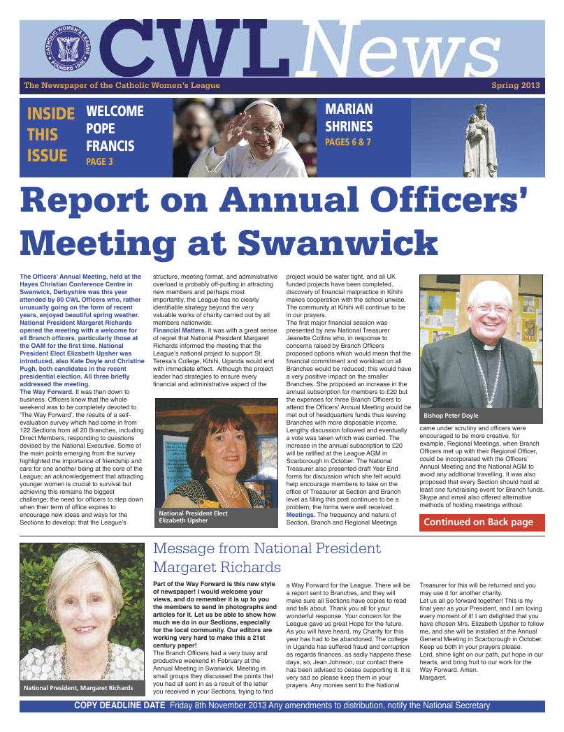 Spring 2013 edition of the CWL News