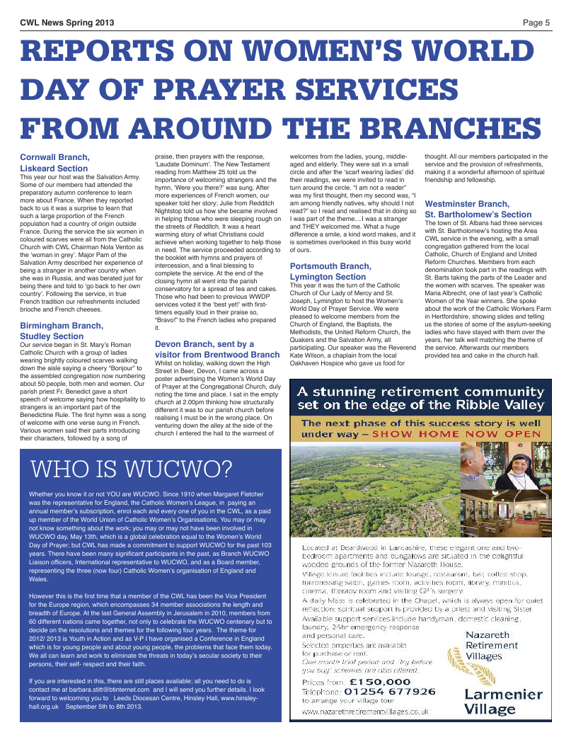 Spring 2013 edition of the CWL News