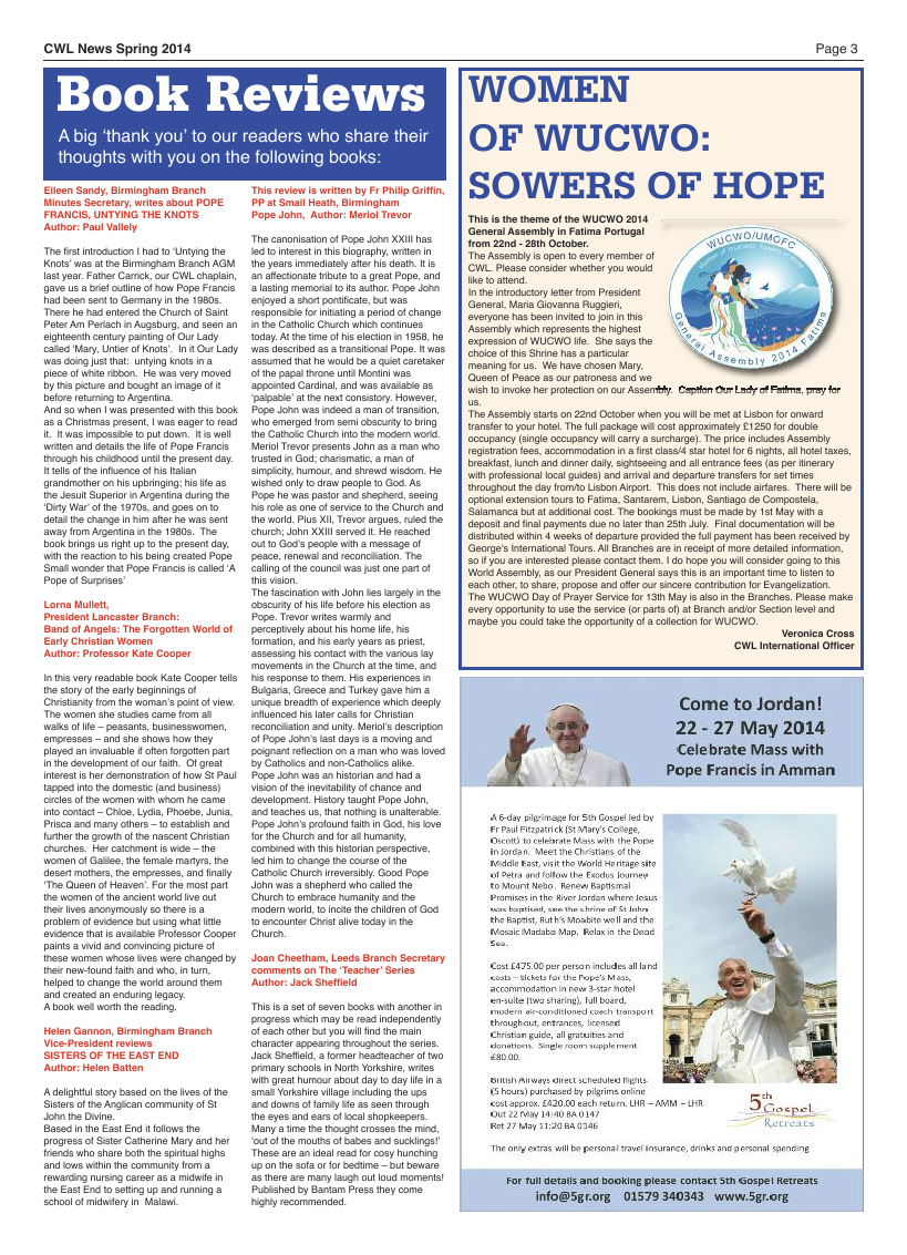 Spring 2014 edition of the CWL News