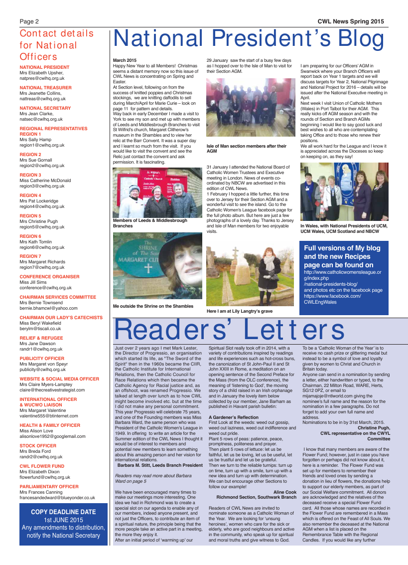 Spring 2015 edition of the CWL News