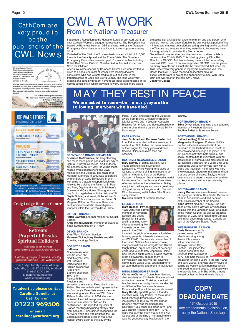 Summer 2015 edition of the CWL News