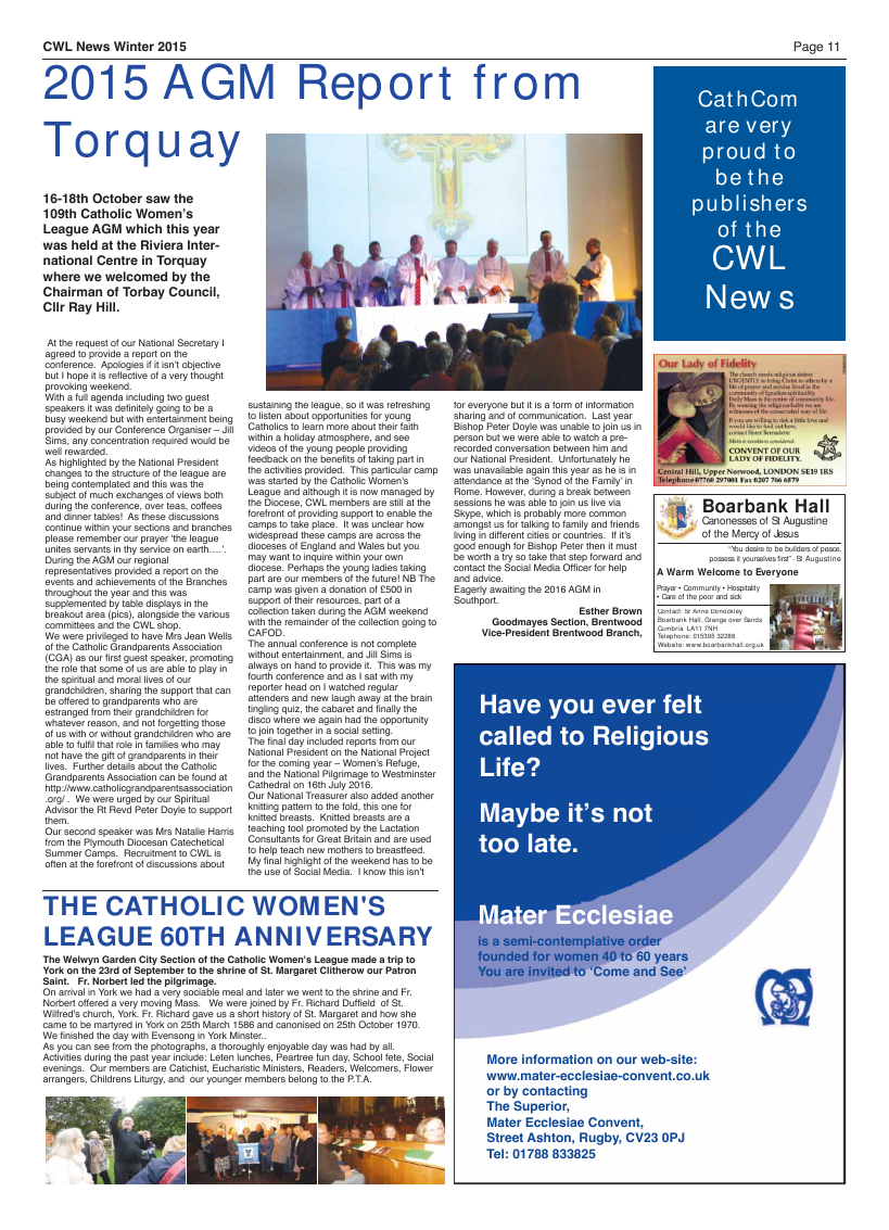 Winter 2015 edition of the CWL News
