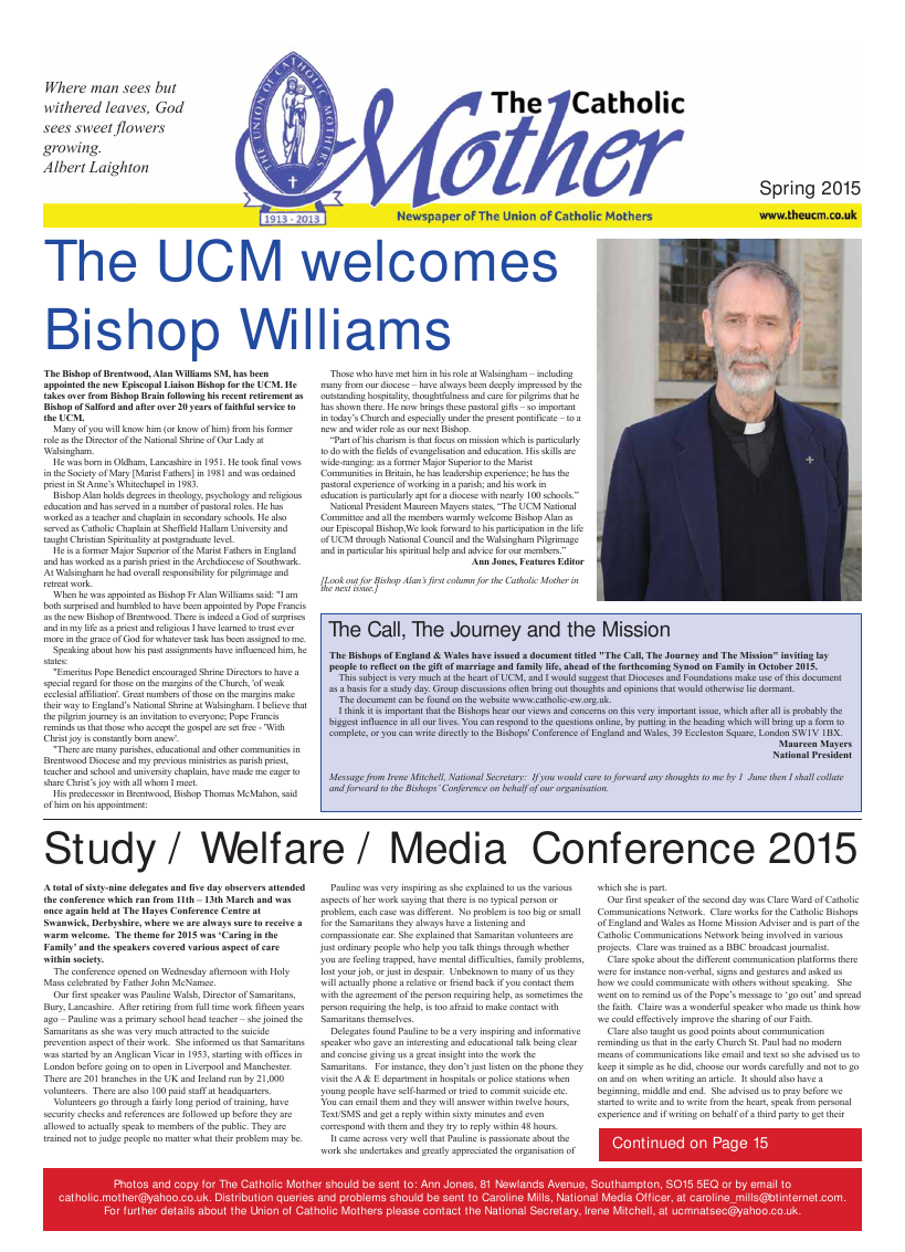 Spring 2015 edition of the Catholic Mother (UCM)