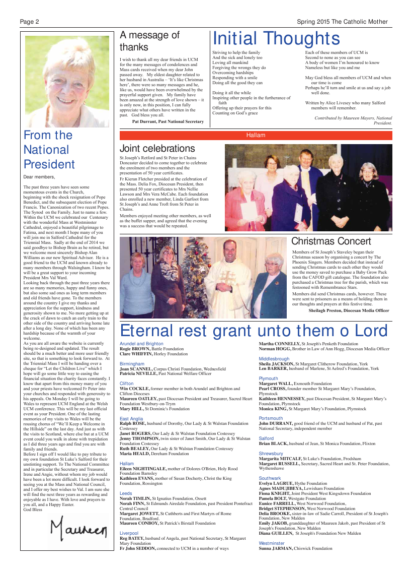 Spring 2015 edition of the Catholic Mother (UCM)