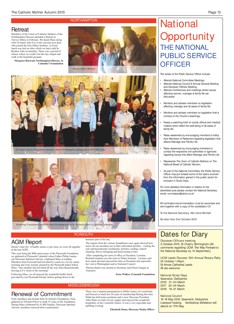 Autumn 2015 edition of the Catholic Mother (UCM)