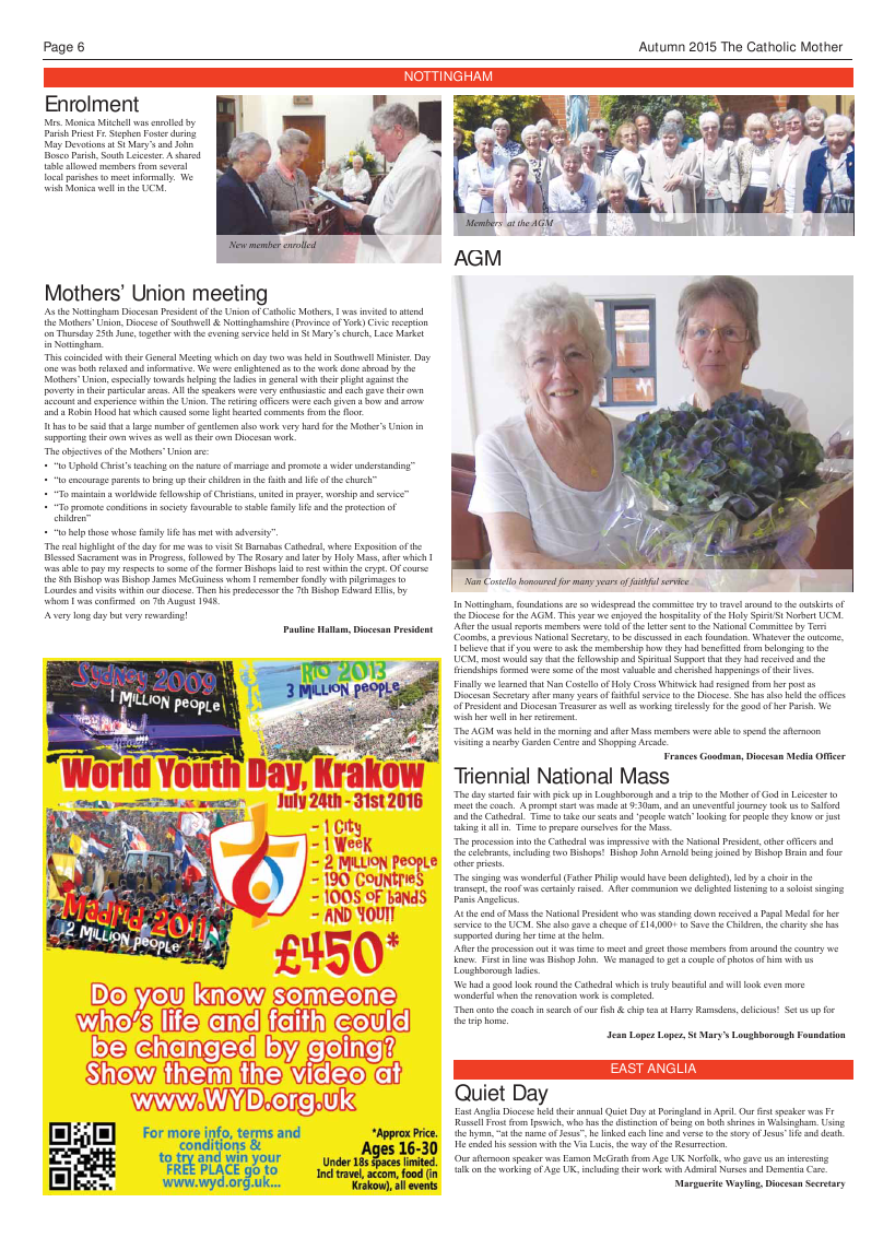 Autumn 2015 edition of the Catholic Mother (UCM)