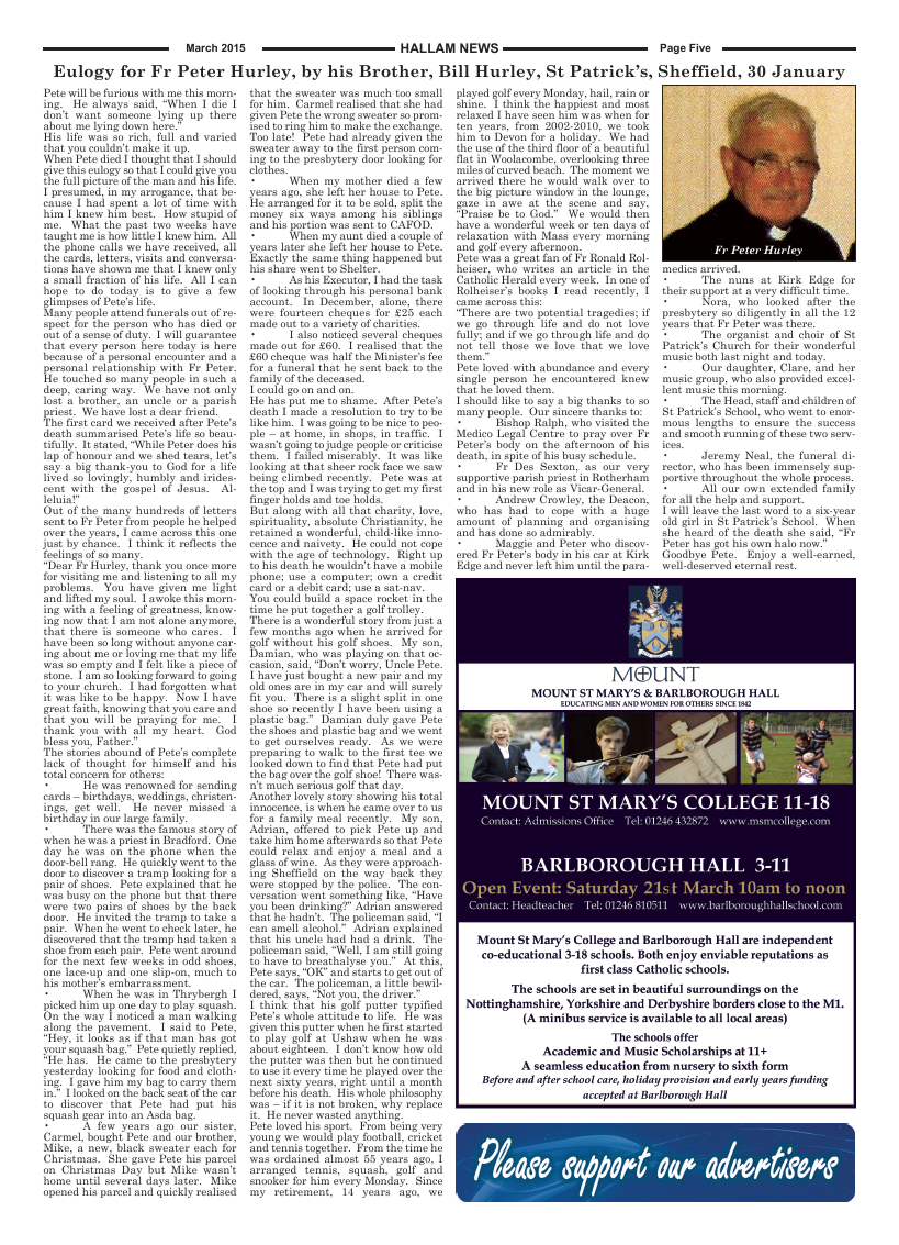 Mar 2015 edition of the Hallam News