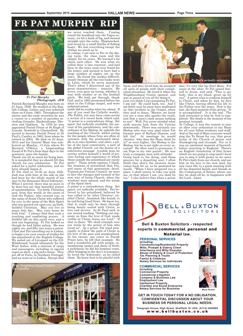 Sept 2015 edition of the Hallam News