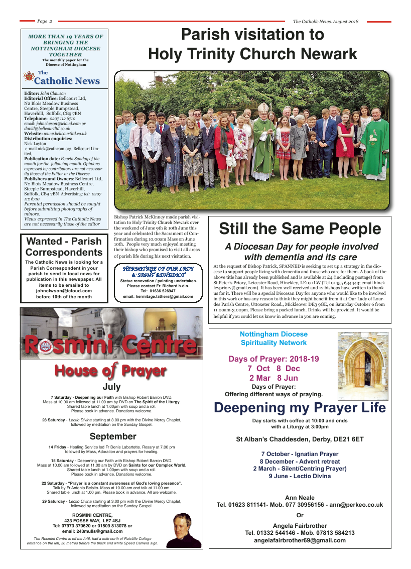 Aug 2018 edition of the Nottingham Catholic News - Page 