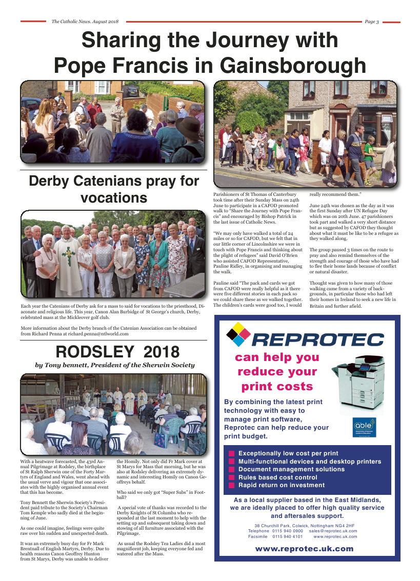 Aug 2018 edition of the Nottingham Catholic News - Page 