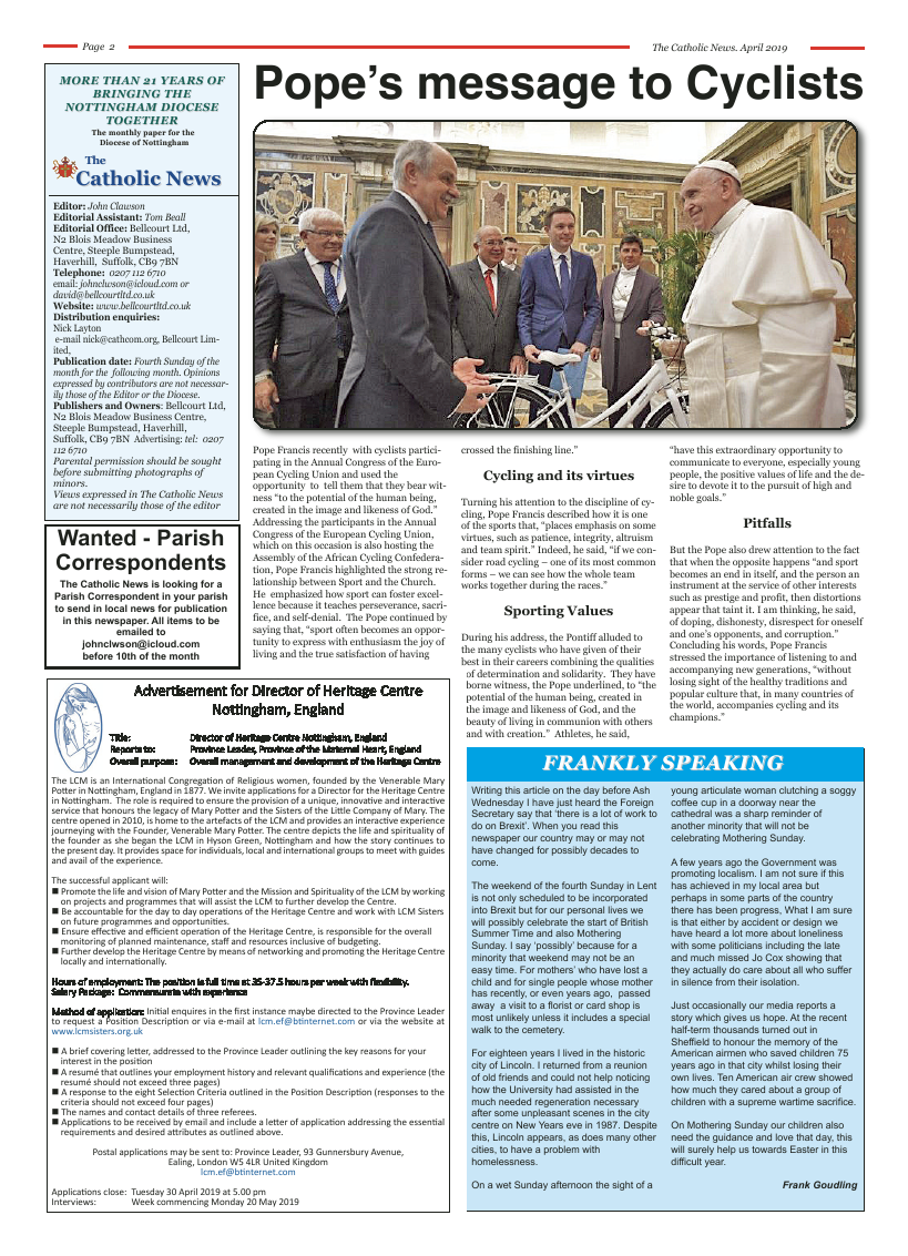 Apr 2019 edition of the Nottingham Catholic News - Page 