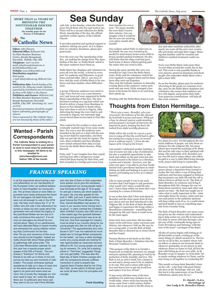 Jul 2019 edition of the Nottingham Catholic News - Page 