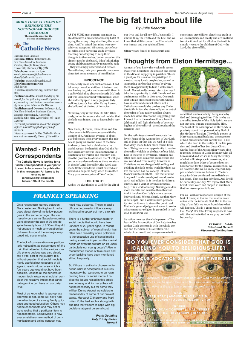 Aug 2019 edition of the Nottingham Catholic News - Page 