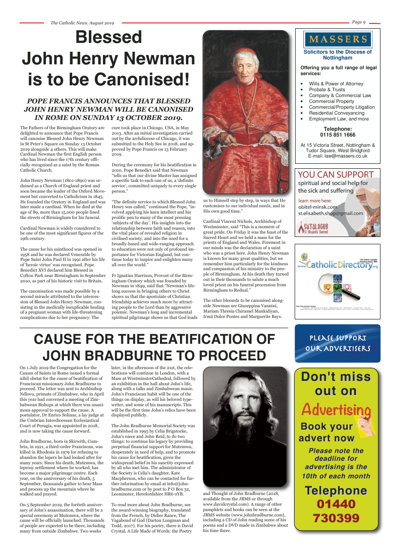 Aug 2019 edition of the Nottingham Catholic News - Page 