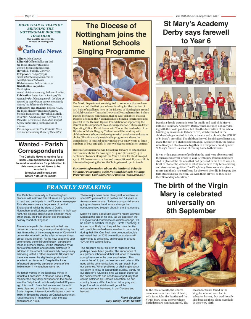 Sept 2021 edition of the Nottingham Catholic News