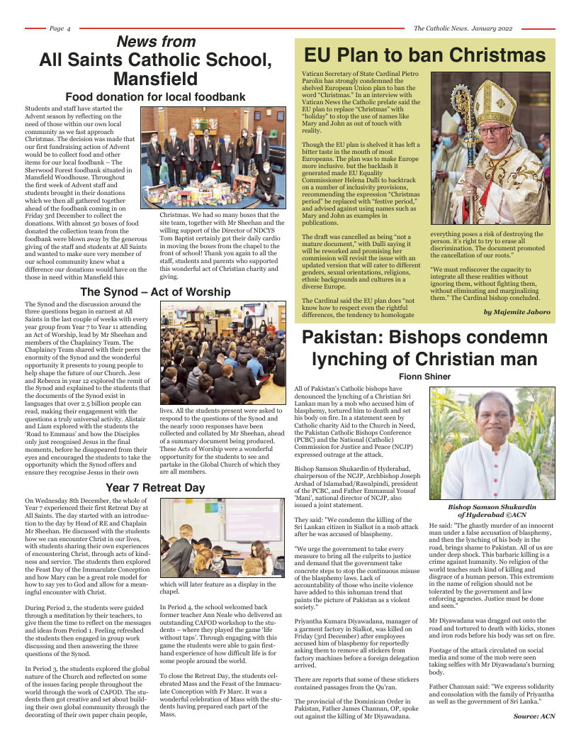 Jan 2022 edition of the Nottingham Catholic News