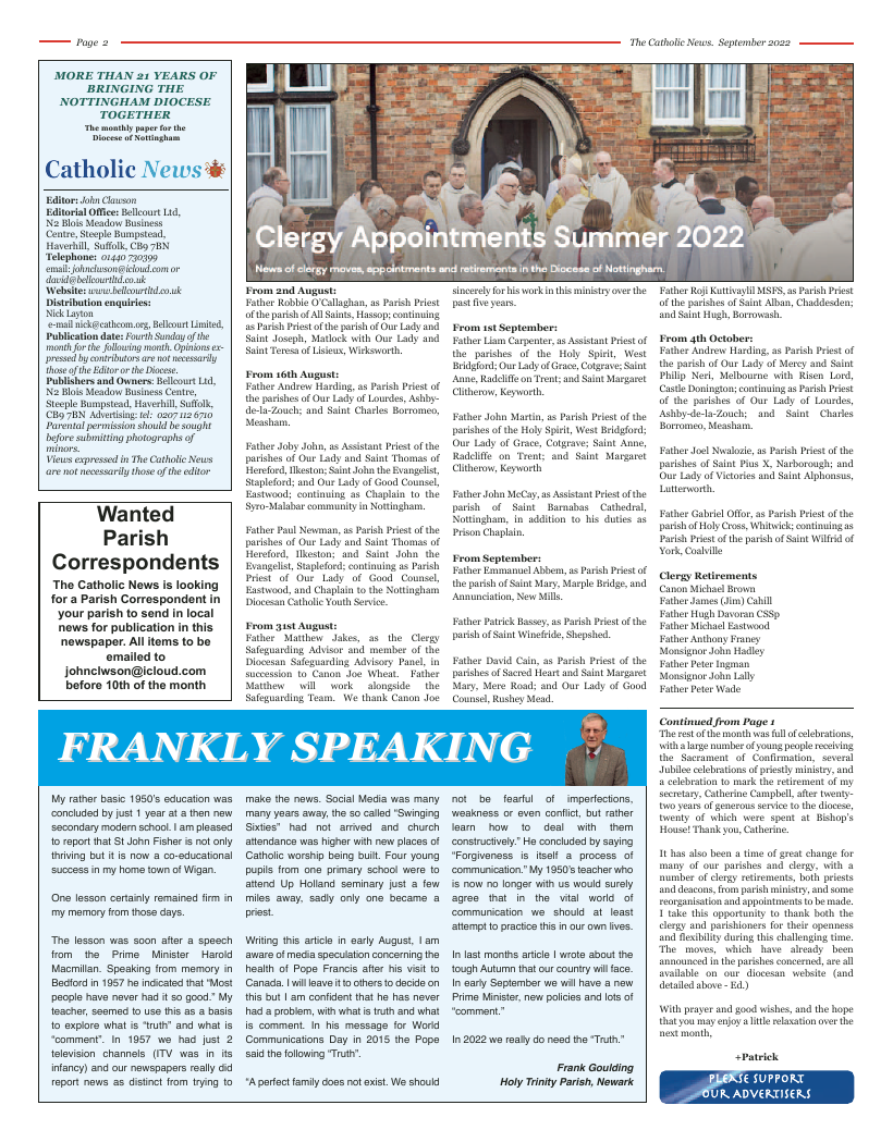 Sept 2022 edition of the Nottingham Catholic News