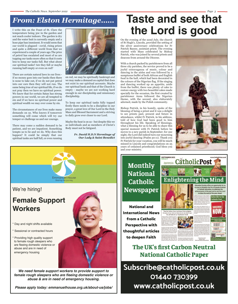 Sept 2022 edition of the Nottingham Catholic News