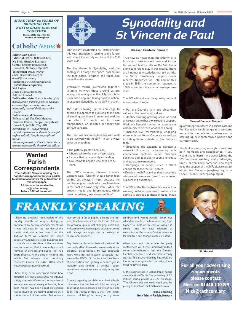 Oct 2023 edition of the Nottingham Catholic News