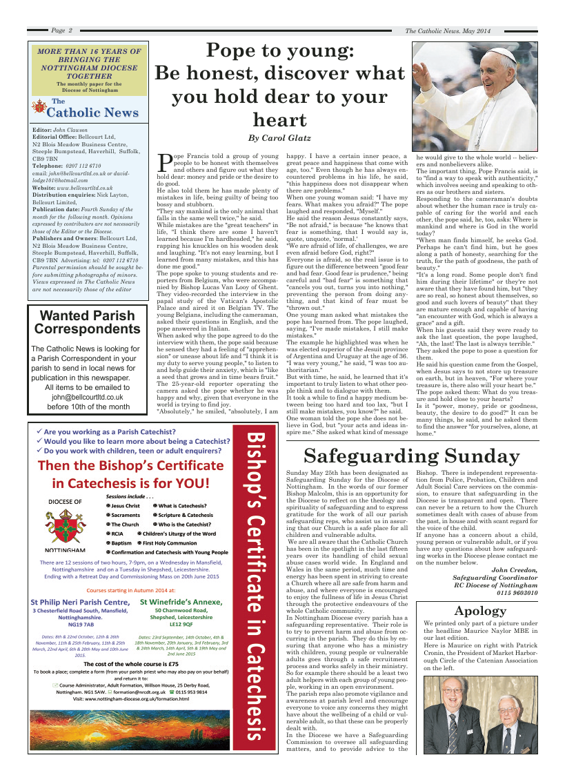 May 2014 edition of the Nottingham Catholic News