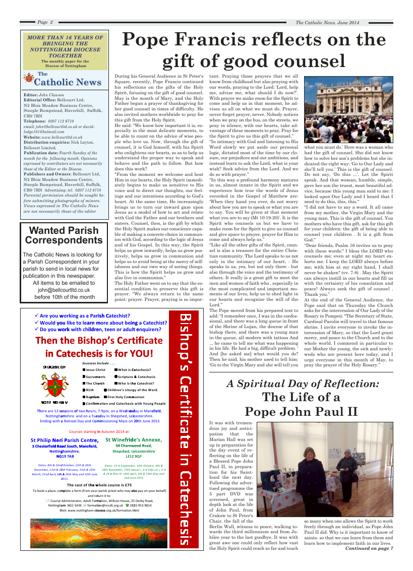 Jun 2014 edition of the Nottingham Catholic News