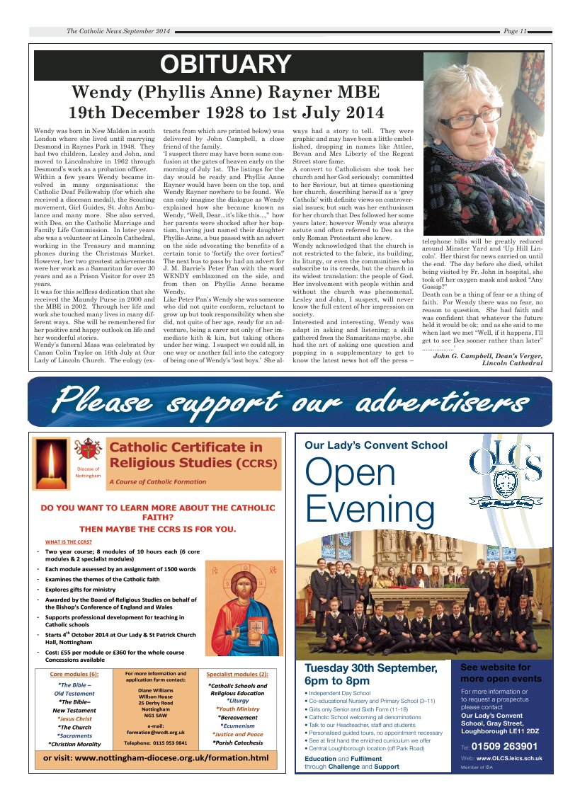 Sept 2014 edition of the Nottingham Catholic News