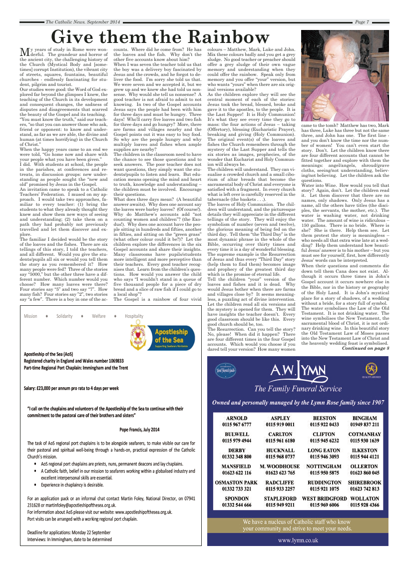 Sept 2014 edition of the Nottingham Catholic News